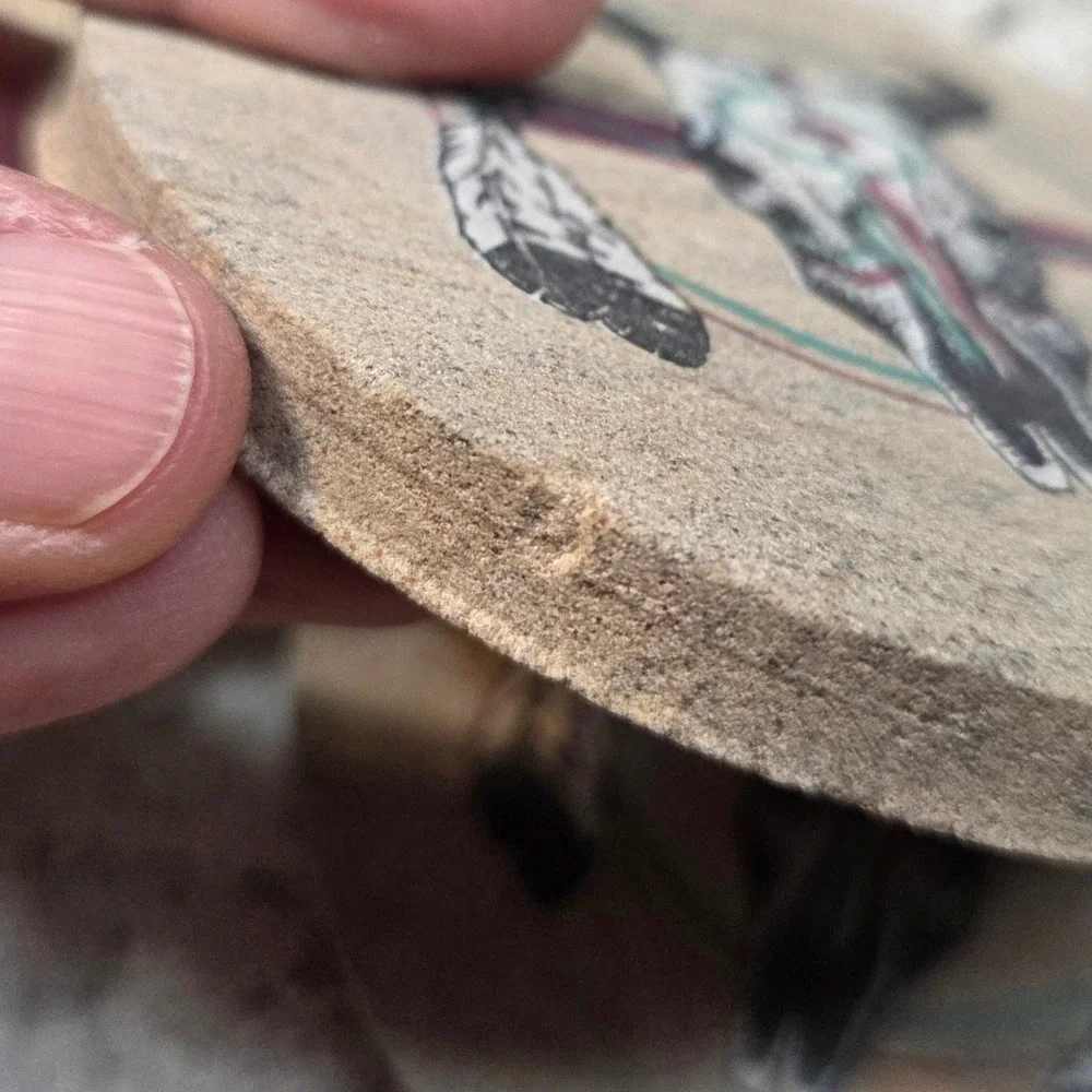 Vintage Thirstystone‎ Natural Sandstone Coasters 4 Steer Skull Western Decor USA